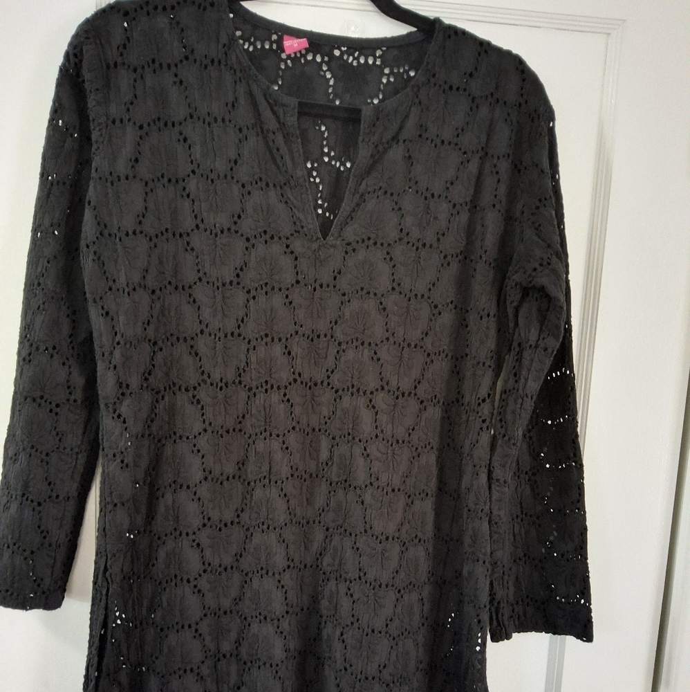 Black Eyelet Long Sleeve Tunic
